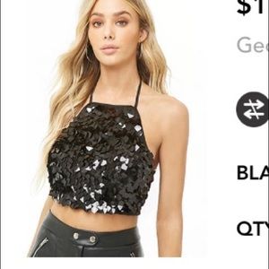 Black Square Sequin Halter Top NWOT